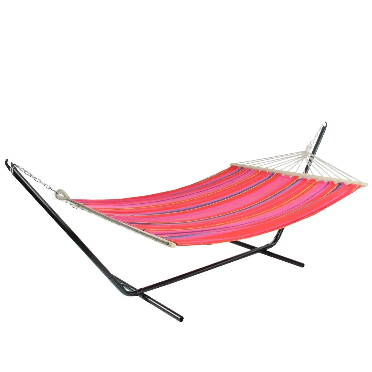 212 MAIN Large-Size Striped Poly-Cotton Backyard Hammock - 59x78 in Outdoor Hammock with Red, Orange, Yellow, Blue, Pink Stripes, Attached Ropes, Easy Hanging Feature, Stripe Pattern Hammock