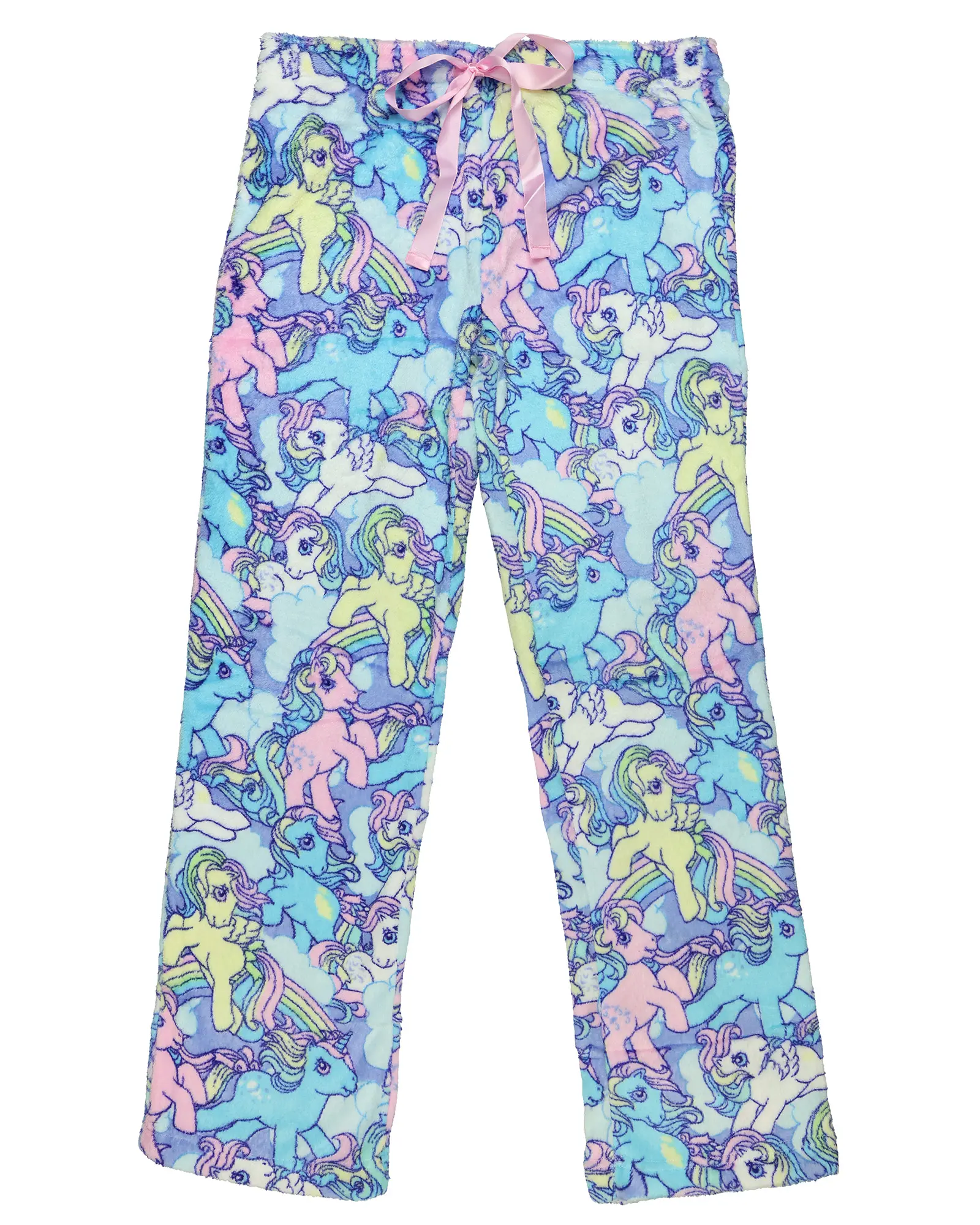 Pajama Pants for Women, Cute Pastel Pony Print in Soft Lightweight Fleece, Darling Loungewear for Everyday with Adjustable Ribbon Drawstring