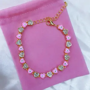 Heart Eyes Bracelet - All the Vibes - 18K Eye Bracelet Pink with Pink Heart and Eye Charms, Perfect for Birthday Anniversary