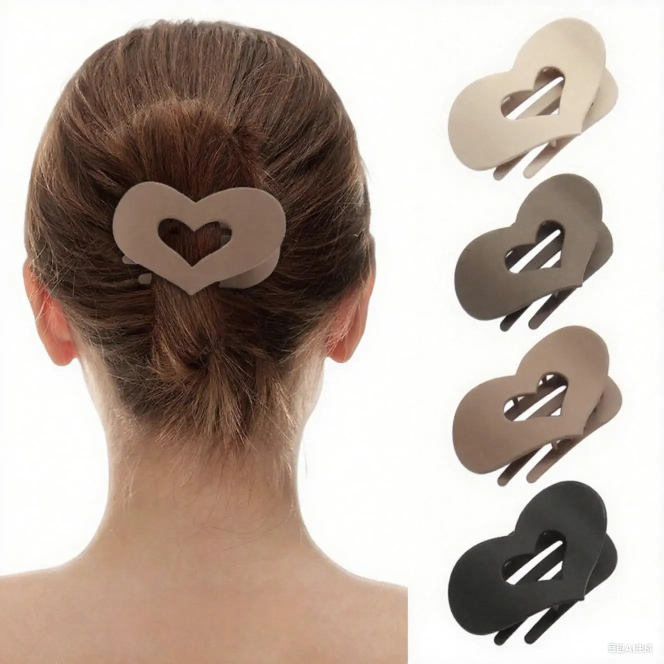 4-Pack Neutral Heart Hair Claws for Women, Medium Matte Flat Claw Clips with a Secure Hold for Thick and Thin Hair, Hair Claw Clips