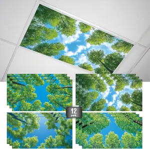 12 Pack Fluorescent Light Covers for Ceiling Lights, Magnetic School Classroom Office Hospital Light Filters, Forest Room Decor