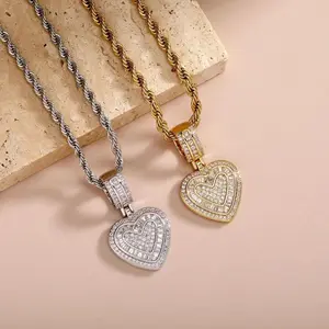 Vintage Stainless Steel Hip-Hop Style, Artificial Cube Zircon Iniad Love Heart Pendant Necklace For Women and Men , Dainty Golden/Silver-Color Valentine's Day Christmas Day Gifts For Her Exquisite Chain Jewelry Sparkling Rhinestones Chains