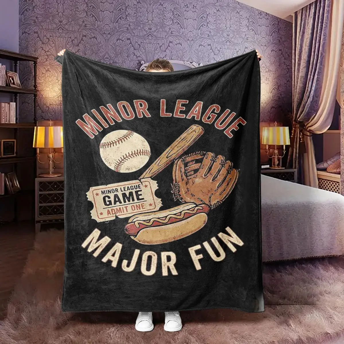Vintage Little League Baseball Print Blanket, Soft Flannel Warm Bedding, Ideal Gift for Baseball Lovers