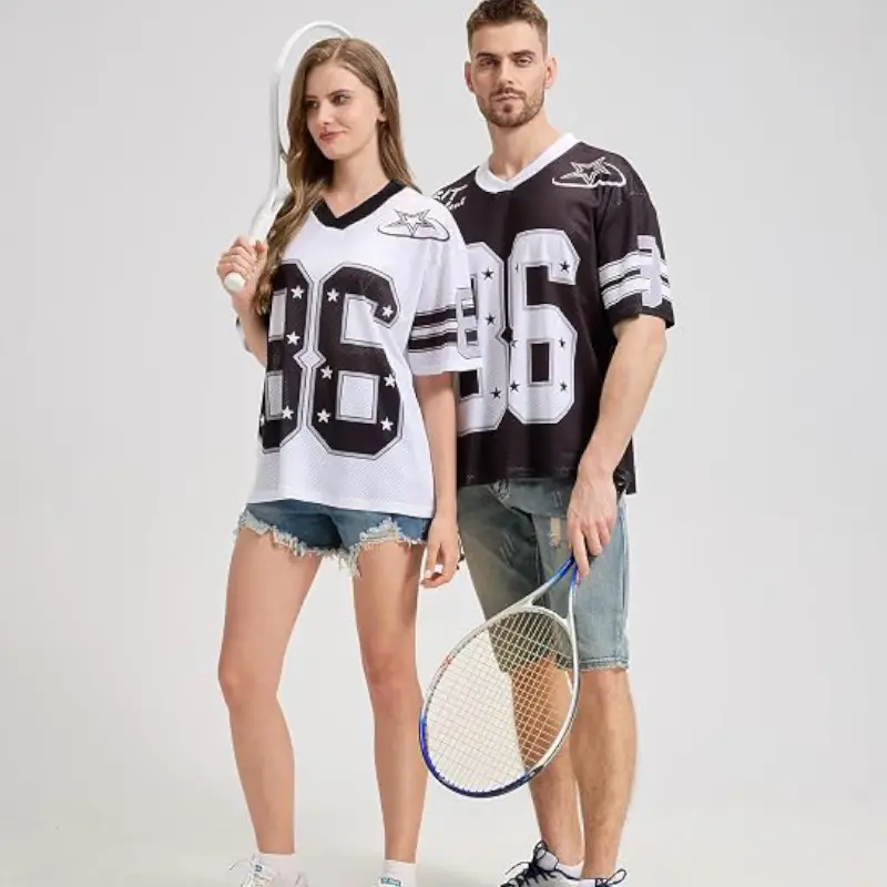 HYPESTFIT Men's Short Sleeve T-Shirt Y2k Graphic Vintage Style Football T-Shirt V Neck Short Sleeve Summer Sports T-Shirt Casual Streetwear,back to school,back to school shopping