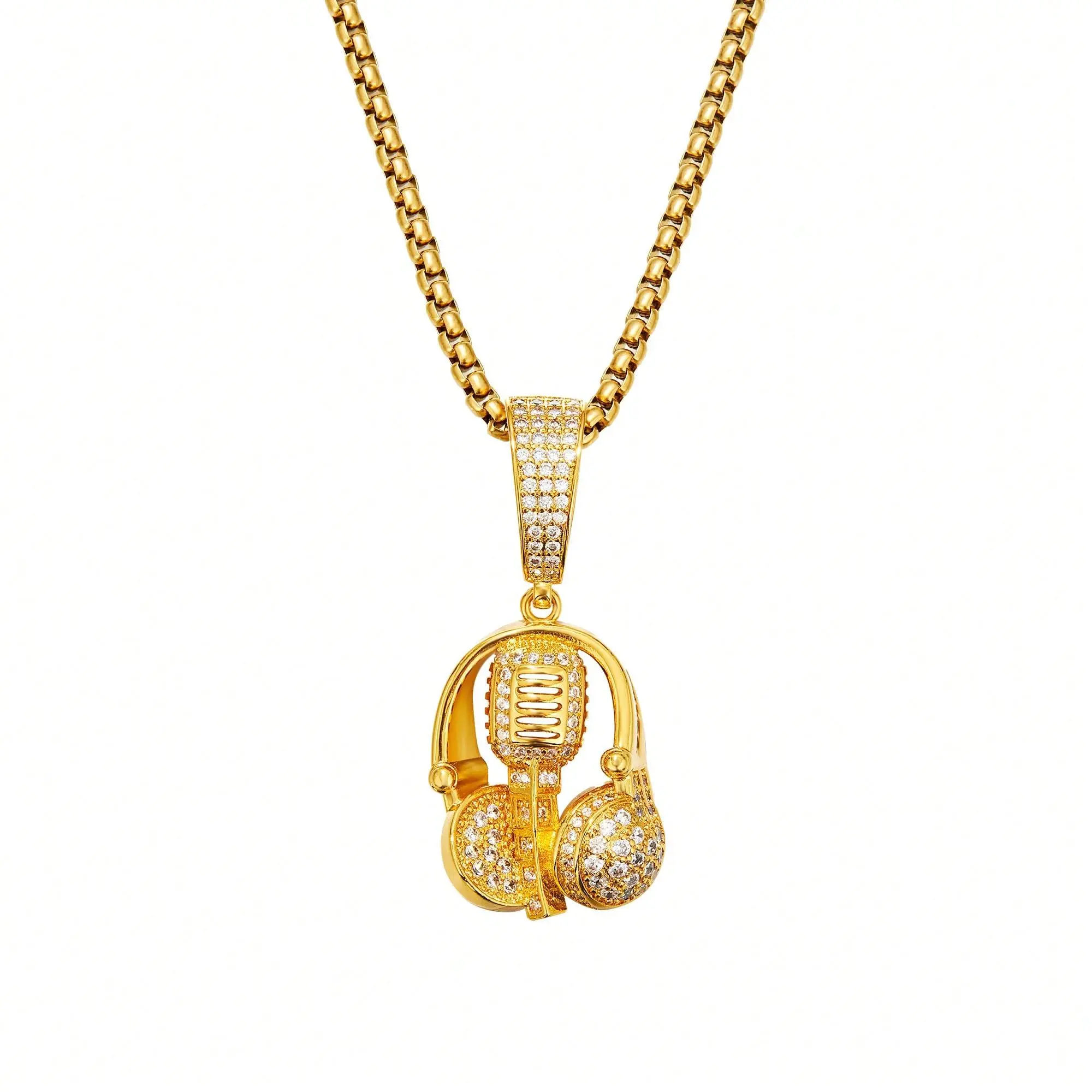 Earphone Pendant Necklace for Men Gold Color Stainless Steel Chain Creative Hip Hop Jewelry Gift for Him
