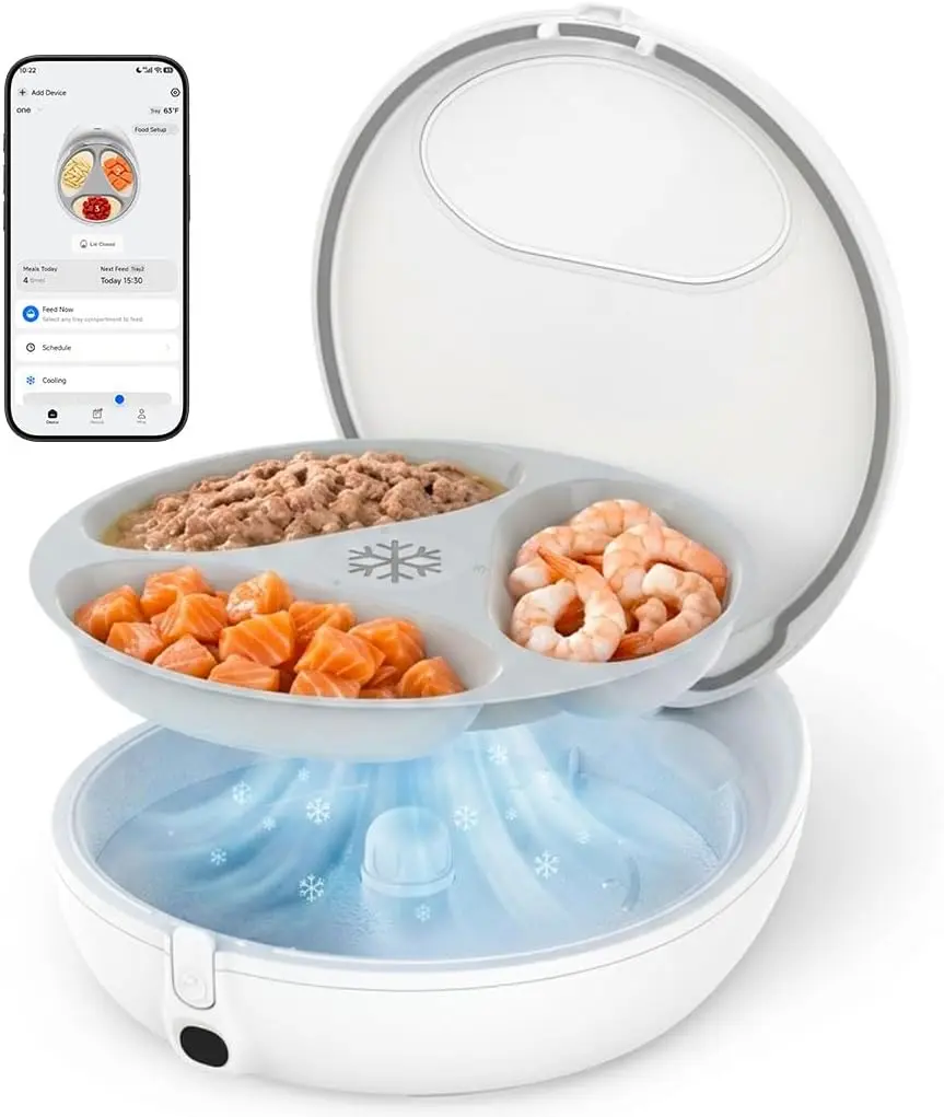 Smart App-Controlled Automatic Wet Fresh Food Feeder for Cats - Dual-Temp Semiconductor Cooling & Heating, Pet Food Storage Device for Small Dogs with Freshness Preservation