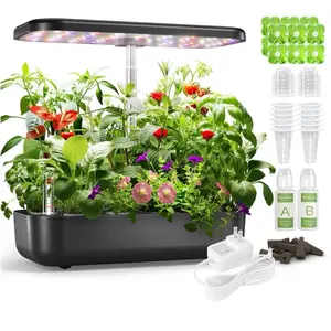 Hydroponics Growing System Kit, 12 Pods Indoor Herb Garden with 24W LED Grow Light Full Spectrum, Planting Height Up to 20", Quiet Water Pump, Indoor Gardening for Gifts, Kitchen, Black