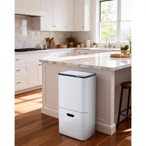 16 Gallon Dual Compartment Kitchen Trash Can – Stainless Steel Recycling & Garbage Bin Combo with Compost Caddy, Removable Odor-Control Buckets, Slow-Close Lid, Wheels, Fingerprint Proof