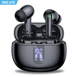 ONE LIFE True Wireless Bluetooth 5.3 Earbuds with LED Display TWS In-Ear Headphones with Mic, Lightweight Ergonomic Design, Long Battery Life, IPX5 Waterproof, HiFi Sound for Sports, Gaming & Travel Audio Charging