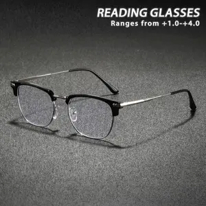 Men's High-Quality Metal Half-Frame Reading Glasses, Reading Eyeglasses, Stylish Casual Design with +1.0 to +4.0 Magnification for Daily Use, Ideal for Business Meetings