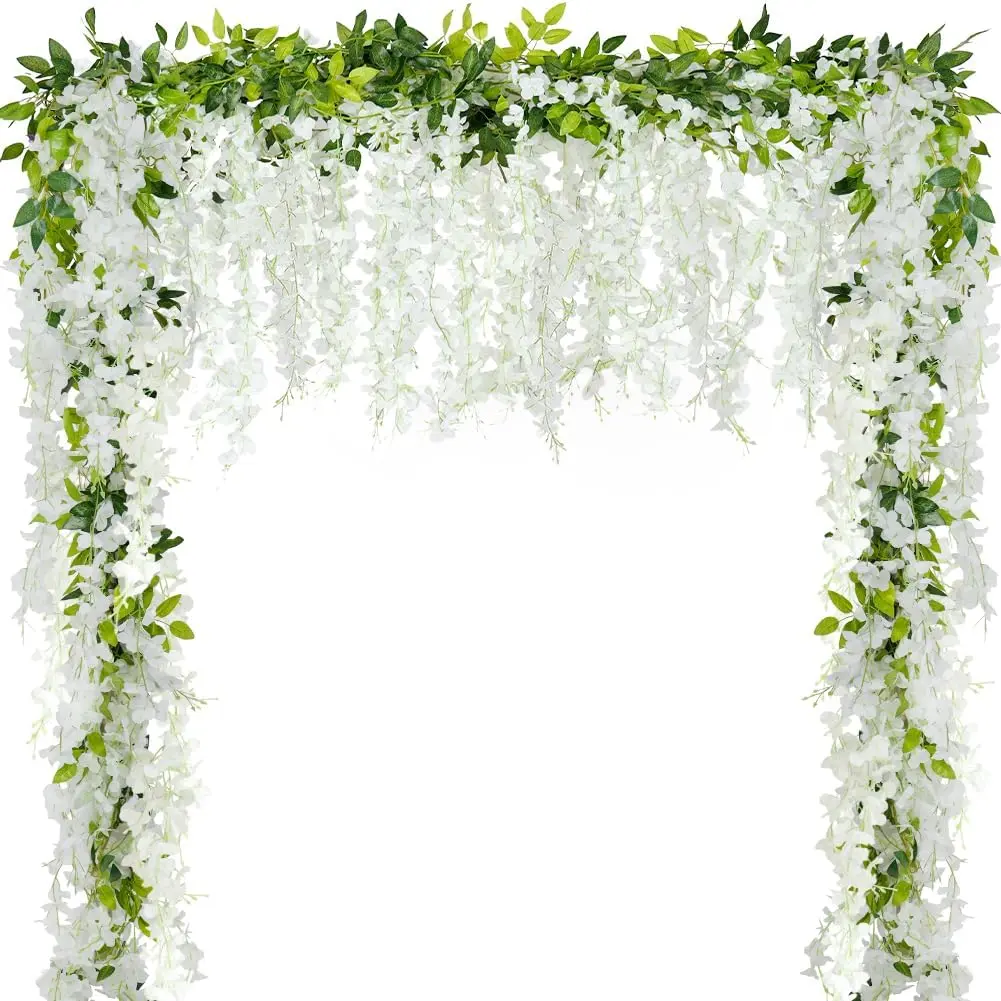 Artificial Wisteria Silk Vine Garland Set (4pcs, 7.2ft/Piece) - Plastic Floral Hanging Decor for Wedding Arch, Home Backdrop, Photo Shoots