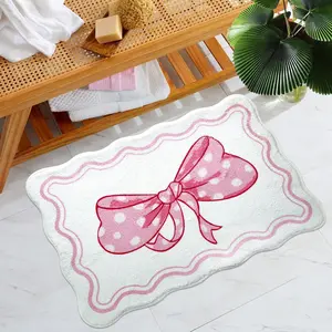 Cute Bow Cherry Print Bathroom Rug, Soft Bathroom Mat, Bathroom Decorative Mat, Soft Plush Carpet, Fashion Warm Home Decor, Suitable for Living Room Bedroom Sofa Kitchen Entryway Indoor Use