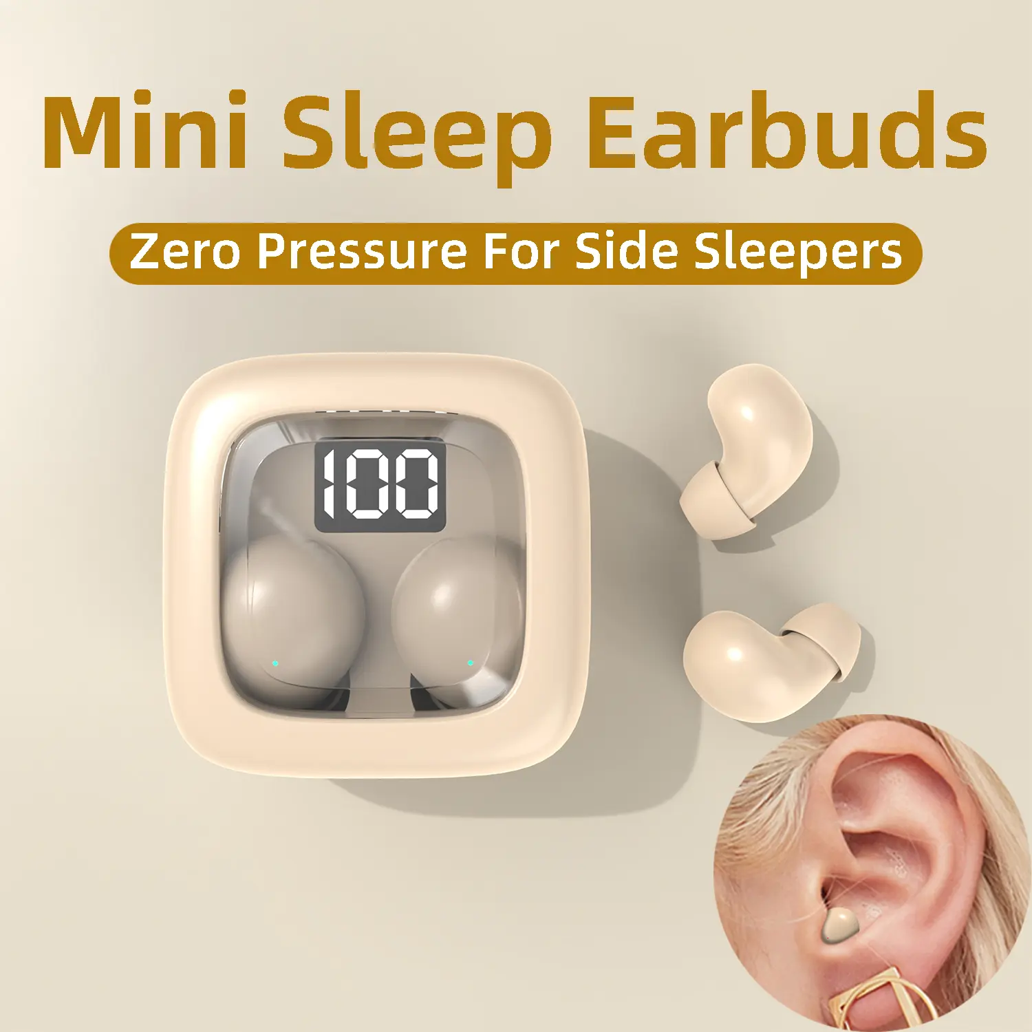 Mini Sleep Bluetooth Earbuds - Flat Low-Protrusion Audio Device, Pain-Free Long-Hour Wear, No Ear Pressure When Rolling Over, Lightweight Headphone with Long Battery, Charging Capable, Blocks Distractions for Deep Sleep