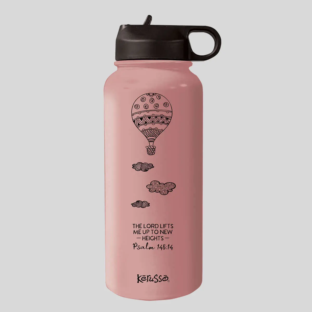 Kerusso 32oz Stainless Steel Inspirational Flask with Balloon Design, Hook, Flip-Top Mouth Piece, Straw, Hand Wash Recommended, Ideal for Colleagues, Flasks