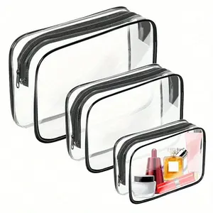 Clear Toiletry Bag, 3 Counts Portable Travel Makeup Bag with Zipper, Clear Organizer Bag, Transparent Vanity Bag, Makeup Storage Bag, PVC Cosmetic Pouch for Airport Airline Compliant