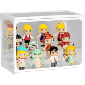 Glass Display Case for Figures with Light 2 Tier Clear Display Stand for Collectibles Stackable Assemble Display Box for Action Figures Toys Dustproof Clear Storage Box Showcase for Pop Mart(1 Pack)