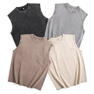 Men's Vintage Acid Washed Sleeveless Tank Top, 100% Cotton Breathable & Moisture-Wicking Oversized Loose Fit Muscle Tee, Casual Gym Streetwear Top for Men