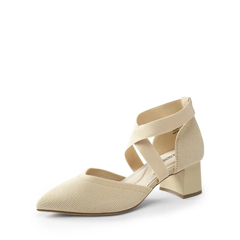 DREAM PAIRS Women's Classy Padded Knitted Cuban Heel Pumps - Pointed Toe, Criss Cross Design, Comfy Stylish Shoe for Fashion