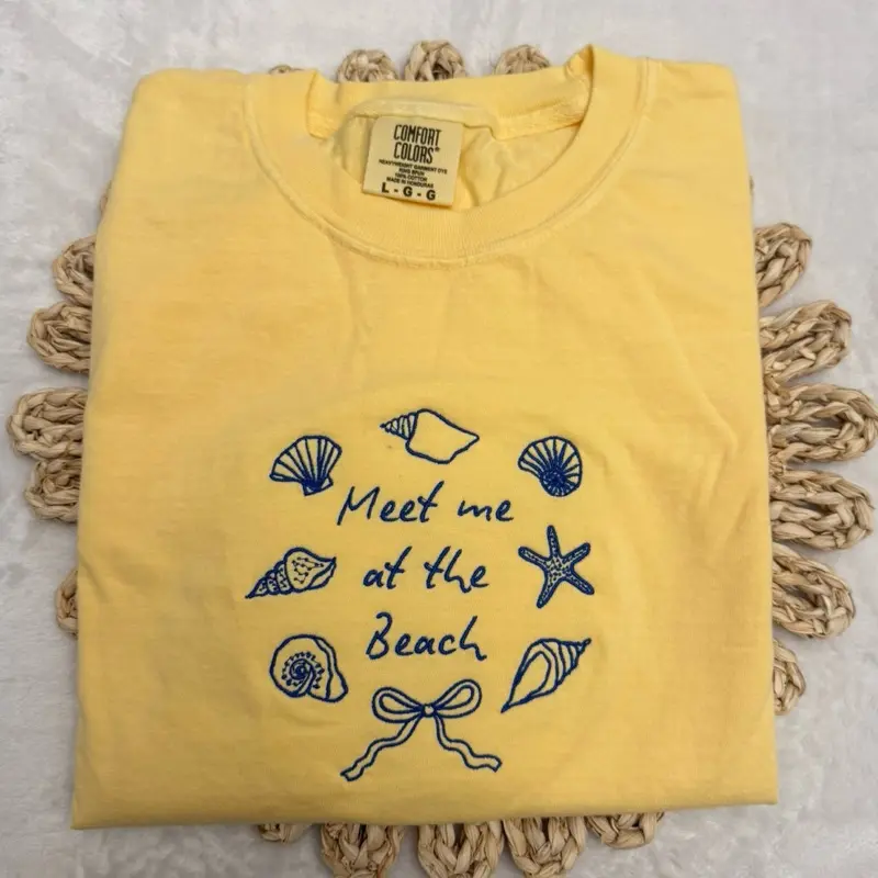 Meet me at the beach summer shells embroidered comfort colors Tshirt / summer embroidered tee shirt / oversized tee