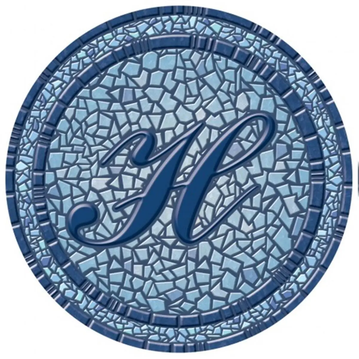 POOLSAIC 59 in. Dia. Circle Shape Monogram H Durable Pool Mat - Blue, Moisture-Proof, Tile Pattern, Chemical Resistant, Trendy Sport Accessories for Multiple Pool Types