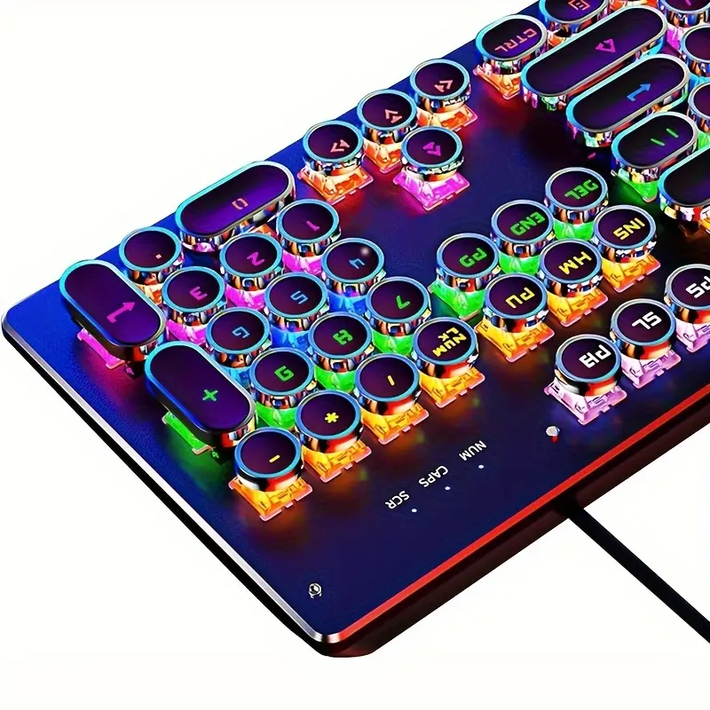 Typewriter Keyboard, Mechanical Keyboard With LED Backlight, Steampunk Keyboard With 104-key Round Keycaps, Blue Switch Wired Keyboard For Computer Or Mac