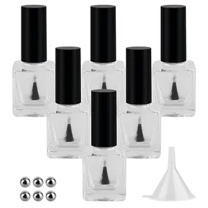 6PCS 15ML Empty Nail Polish Glass Bottles with Brush Cap & Funnel & Mixing Balls for Nail Art
