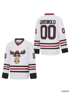 Men's Griswold Vacation Jersey griswold moose clark sunday hockey shirt Man #00 Griswald Hockey Movie Jacket - Christmas Holiday Sports Jacket White Stitched Style with Moose Logo