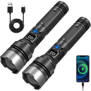 Rechargeable LED Flashlights High Lumens,Super Bright Flashlights with 5 Modes, Waterproof Powerful Flash Light Multifunctional Flashlights for Home Camping Hiking(2 Pack)
