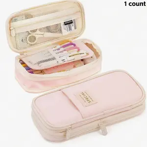 1pc Multifunctional Large Capacity Expandable Pencil Case, Big Capacity Twill Fabric Stationery Storage Bag With Pen Slot, Foldable School Supplies Organizer, Japanese/Korean Style, Pencil Pouch, School Bag, Office Stationery Supplies, High Capacity