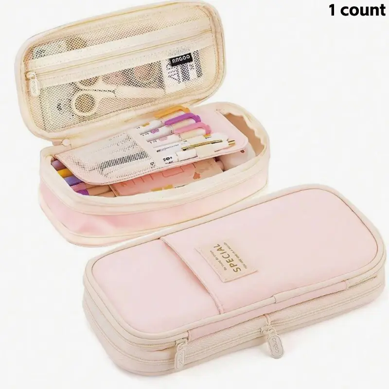 1pc Large Capacity Durable Expandable Compact Portable Pencil Case, Organized Storage, Twill Fabric Stationery Storage Bag With Pen Slot, Foldable Student School Supplies Organizer, Classroom Supplies, Office Stationery Supplies