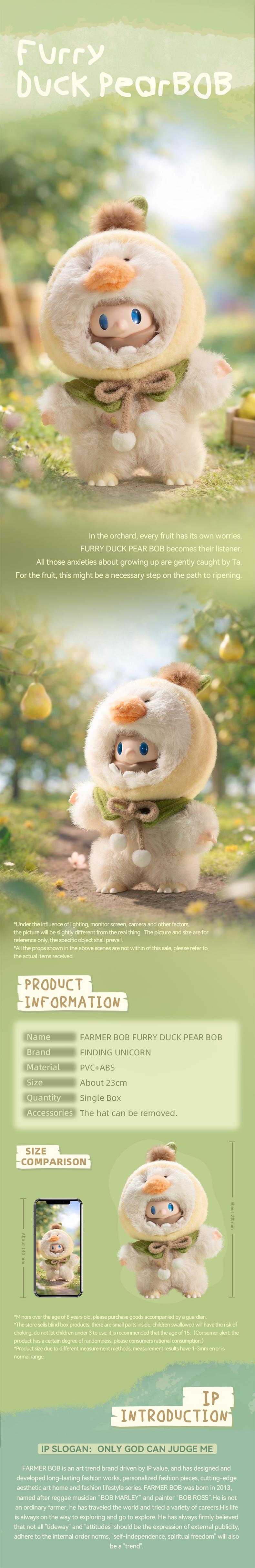 【2026-04-08 New Arrivals】[FINDING UNICORN] FARMER BOB FARMER BOB FURRY DUCK PEAR BOB Swing Tag Plush Cute Figures Desktop Ornament Collectible Toys Birthday Gifts