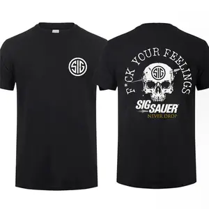 Sig Sauer Never Drop 2 Sided T-Shirt, Unisex Short Sleeve Casual 100% Cotton, Top Menswear, Tactical Gear, Gun Lover