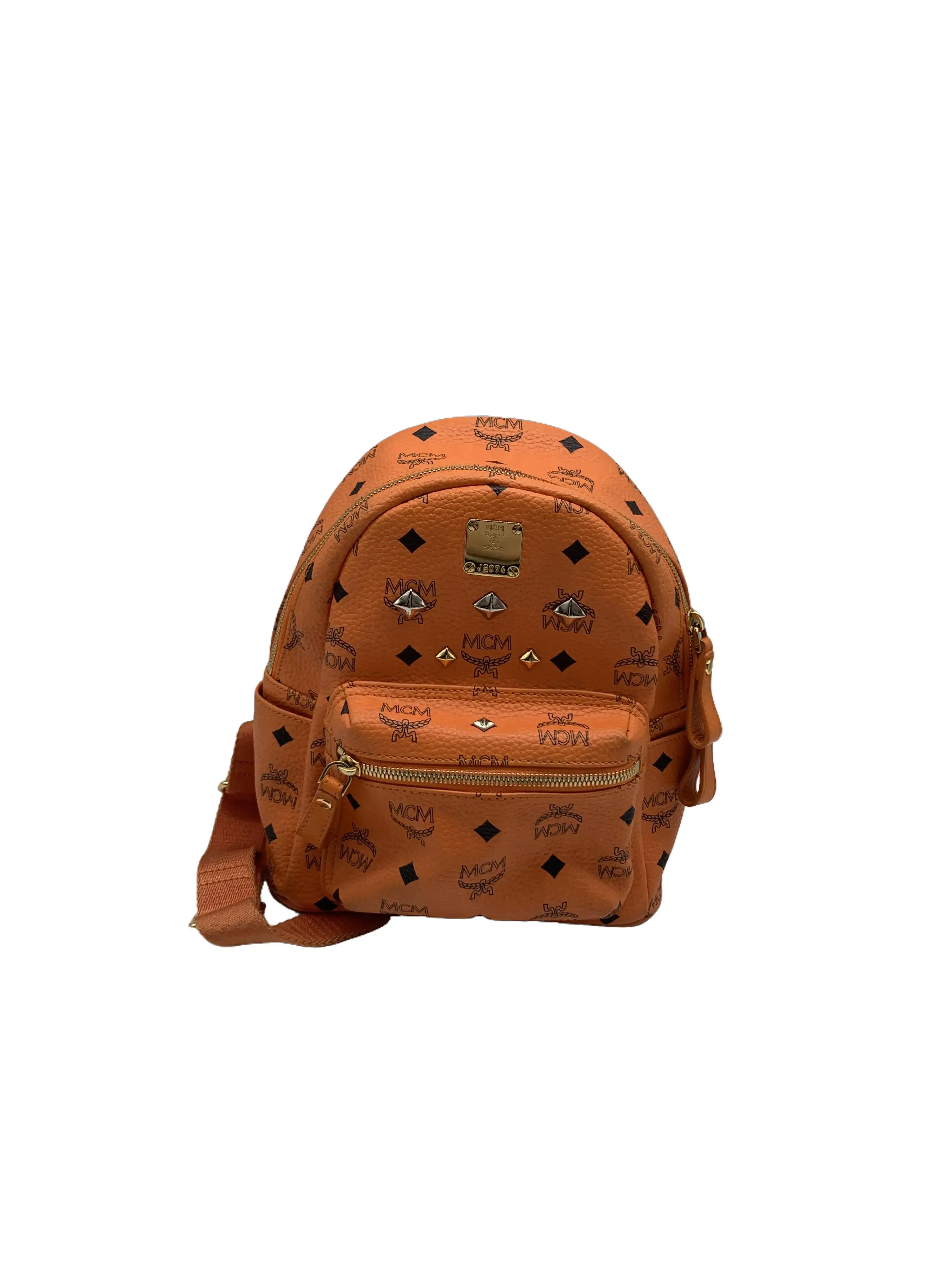 Pre-owned MCM Orange Visetos Printed Coated Canvas Studded Mini Backpack/FYEE05627202/7202