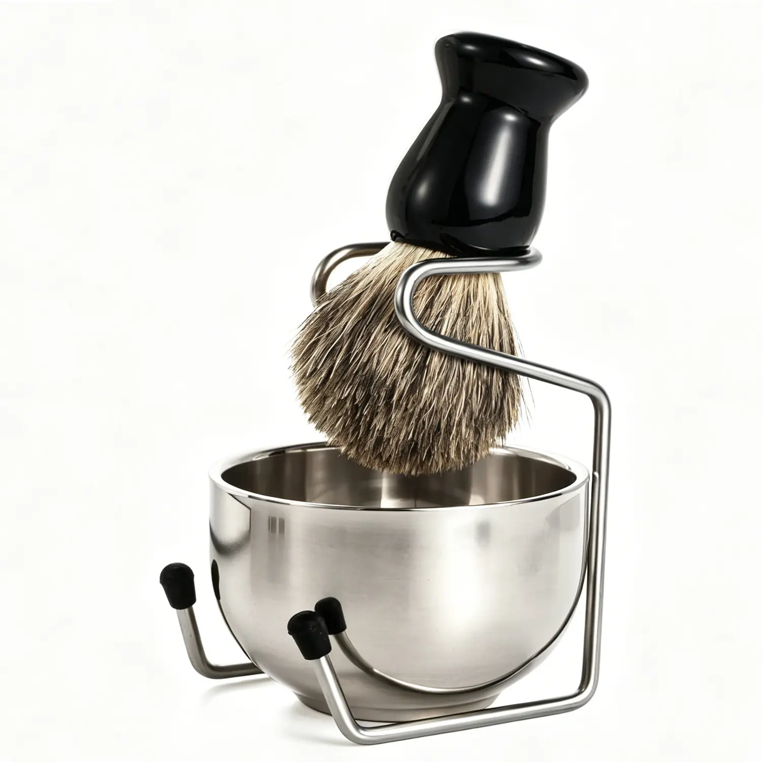 Men Shaving Brush Set, with Synthetic Badger Hair Wood Handle,Stainless Steel Stand and Bowl,Perfect for Men Traditional Wet Shave