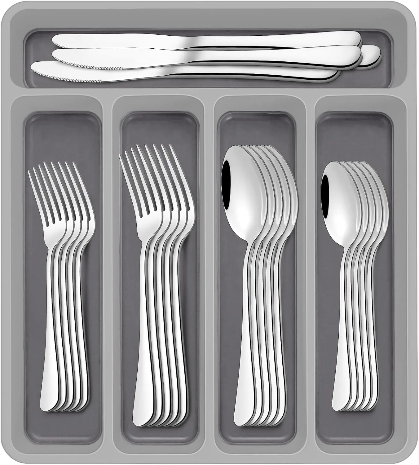 60-Piece Stainless Steel Silverware Set for 12 With Organizer, Mirror Polished Flatware Set, Includes Steak Knives, Dishwasher Safe Cutlery for Home, Kitchen & Restaurant