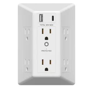 LIDER 6-Outlet Expander with Surge Protector, USB Type A/C, 1 Type A and 1 Type C Ports, 30W Power Delivery, Max Combined 36W, LED Surge Protection Up to 1500J with LED Indicator, Compatible with Decorator and Standard Duplex Outlet