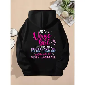 Virgo Zodiac Hoodie Women's Astrology Graphic Long Sleeve Hooded Sweatshirt with Three Sides Print Perfect for Virgo Girls Gift Idea Tops Womenswear Casual sweatshirts winter outfits graphic hoodie comfort hoodies