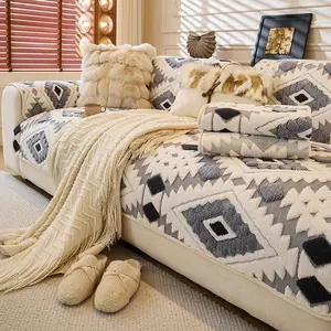 Bohemian Style Geometric Pattern Soft Sofa Protector, 1 Count Thickened Anti-slip Pet Friendly Sofa Protector, Sofa Protector for Home Living Room, Dustproof Sofa Cover, Sofa Couch Covers