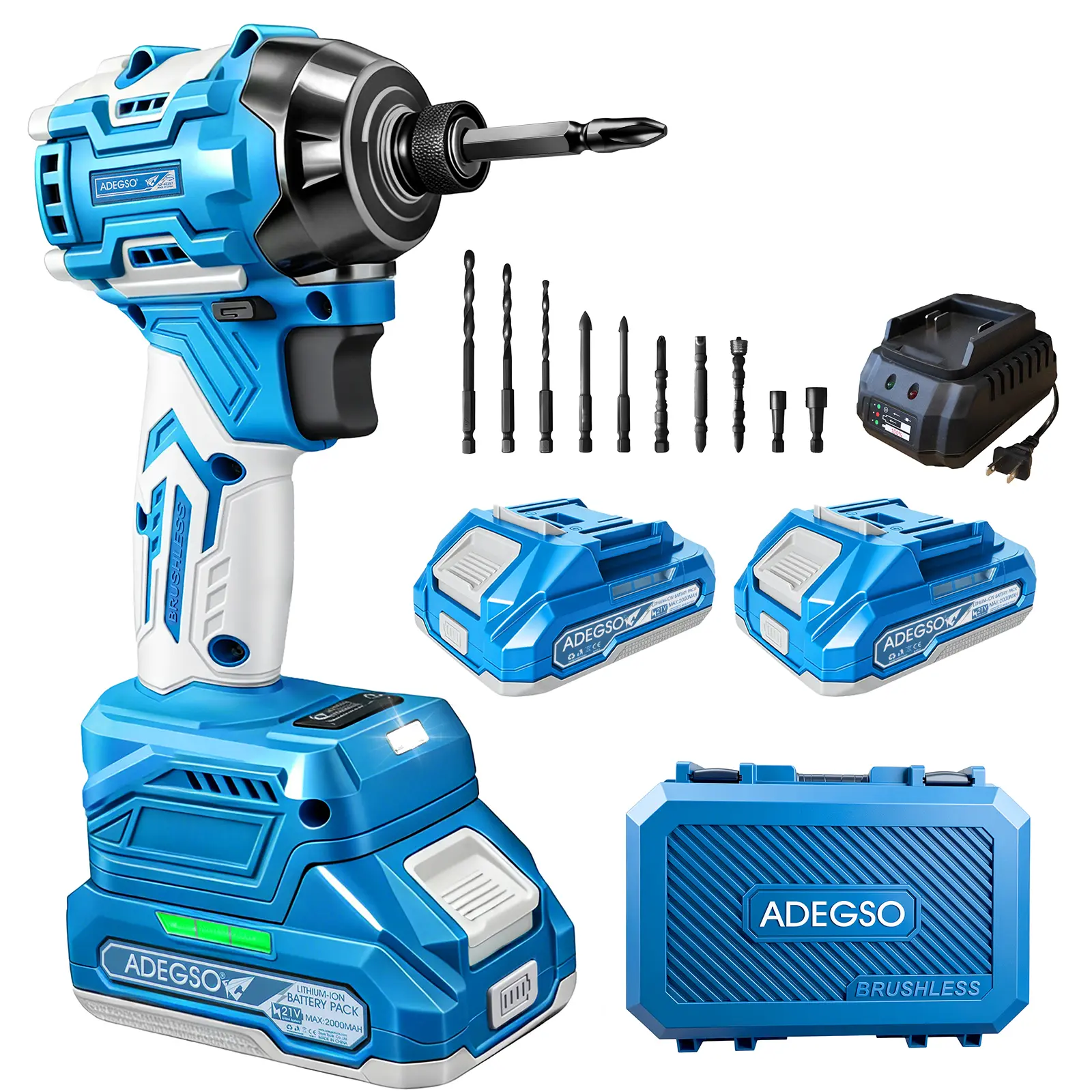 3-in-1 Brushless Cordless Impact Drill & Driver Kit, 1/4" Hex Chuck, 3000rpm High Torque Cordless Max Torque 230Nm, 2x2.0Ah Lithium Ion Batteries, Fast Charger & Accessories for Home Repair, Auto Maintenance campingessentials
