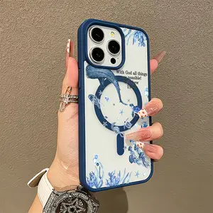 Blue Ocean Whale Sea Turtle Phone Case， Marine Scripture Style for iPhone 17 16 15 14 13 12 11 Plus Pro Max.