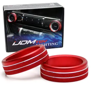 iJDMTOY 2pc Sports Red Anodized Aluminum Stereo Audio Volume Radio Tuner Control Switch Turner Ring Covers For 2015-2023 Ford Mustang