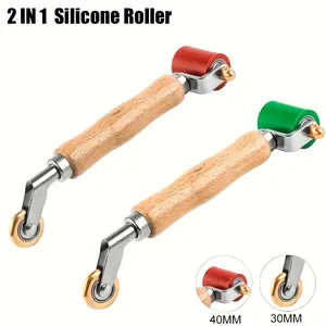 2-in-1 Silicone Seam Roller 30mm & 40mm - Heavy-Duty Handheld Roofing Tool for PVC/TPO/EPDM Single Ply Membranes, Red/Green Color-Coded Rollers, Easy Switch Design, Roller Tool, Wallpaper Roller, Roofing Equipment, Tape Roller Tool, Corrugated Roller, Fla
