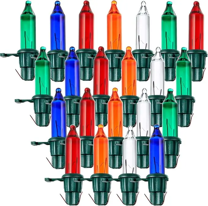 60 Count Replacement Christmas Tree Light Bulbs 2.5v 0.425 Watt Replacement Light Bulb Mini Incandescent Wire String Lights Decoration for Prelit Xmas Tree (Green Base with Colorful Bulb)