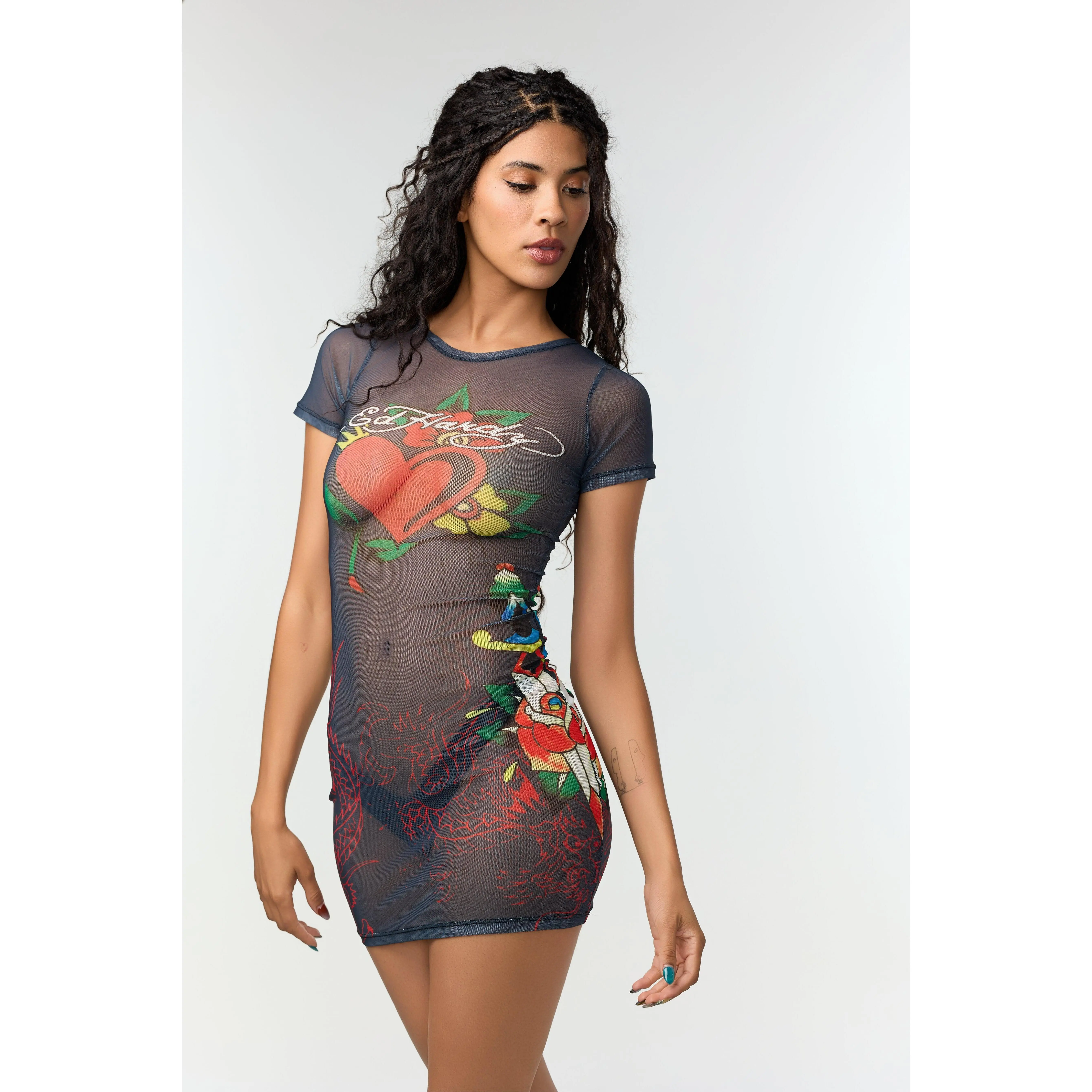DAGGER ROSE'- MESH DRESS COVER-UP