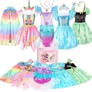 Little girl princess dress-up costumes for girls, princess dresses, unicorn dresses and mermaid dresses, including capes, capes, jewelry, etc, toys for girls aged 3-6, birthday gifts