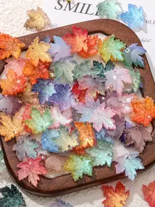 24 Maple Leaf Shaped Premium Glass Beads, Realistic Details and Semi-Transparent Design, Multi-Color Mix Beads for DIY Jewelry and Fall Crafts, Bead Assortment