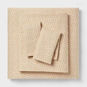 Full Cotton Blend Sateen Sheet Set Natural Geo - Room Essentials