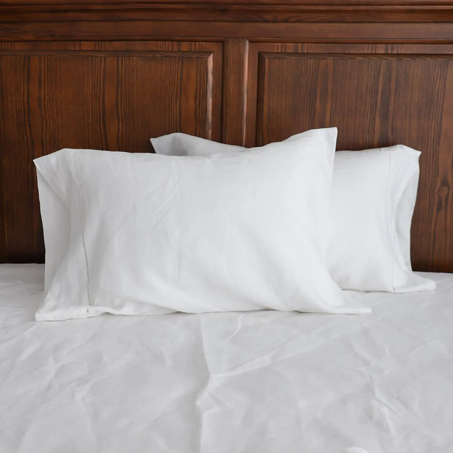 Simple&Opulence 2-Piece 100% Flax (Linen) Pillowcase Set, Bed Linens with Hand-Drawn Hemstitch, Breathable Durable Bedding, Soft Pillow Covers for Bedroom Decor