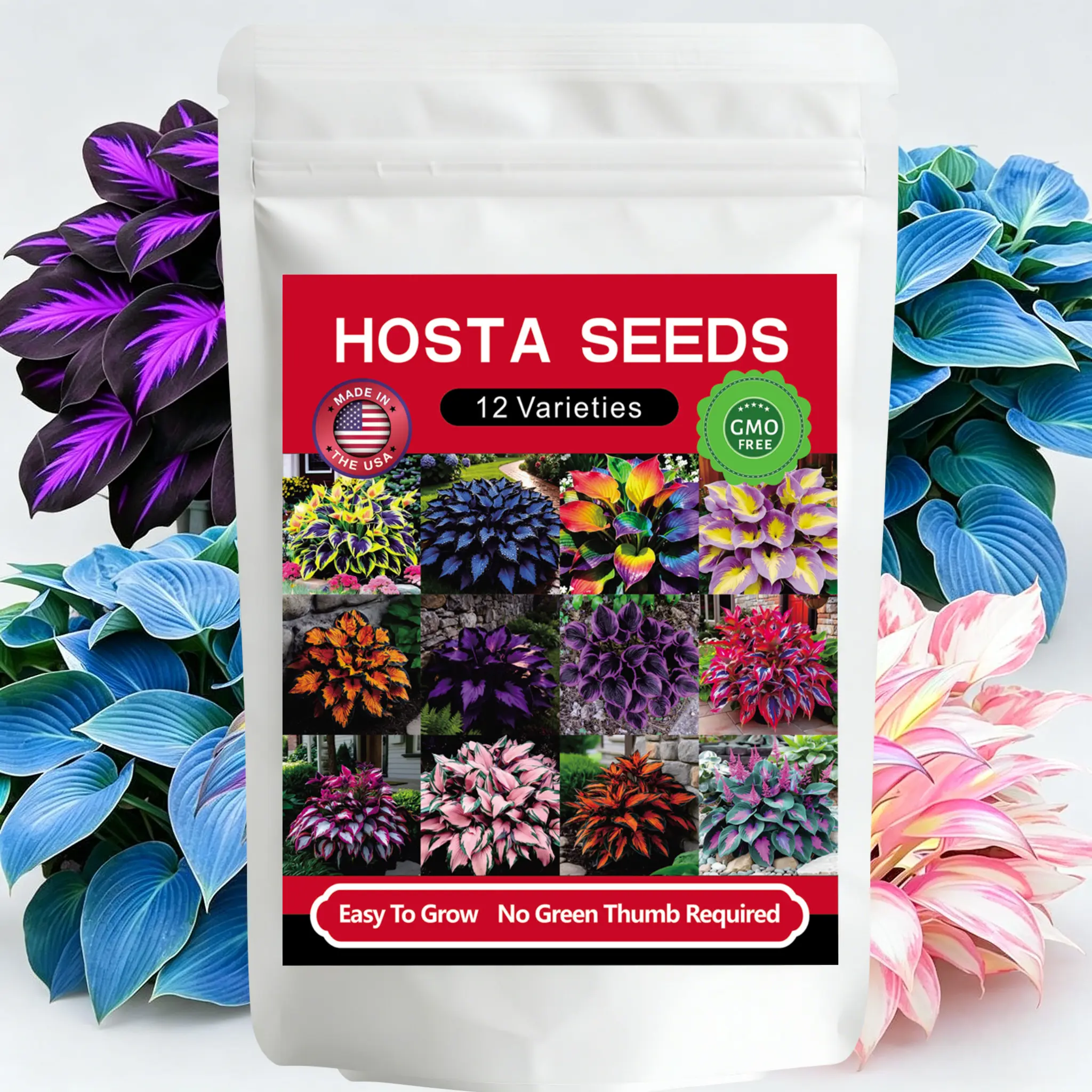 12 Variety Mixed Color Hosta Flower Seeds Perennial Shade Tolerant Outdoor Garden Plant Seeds for Borders and Containers