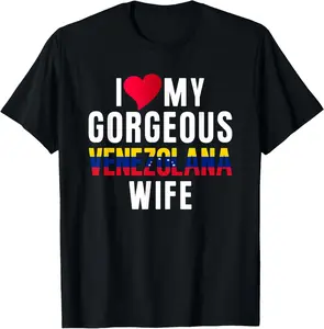 I Love My Gorgeous Venezolana Wife Bandera Venezuela Flag T-Shirt Pure Cotton Graphic Tees Menswear Top: Gifts for Men & Women